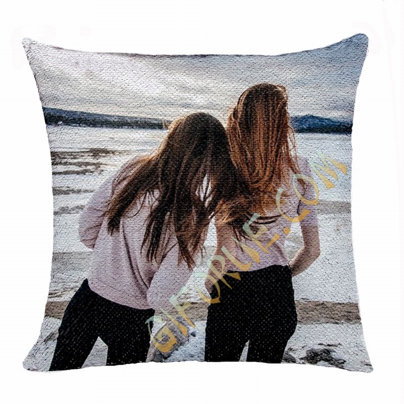 Personalized Gift Free Hide Image Text Flip Sequin Pillow Friends - Click Image to Close