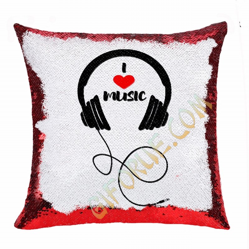 Personalized Gift Free Image Flip Sequin Pillow Love Music - Click Image to Close