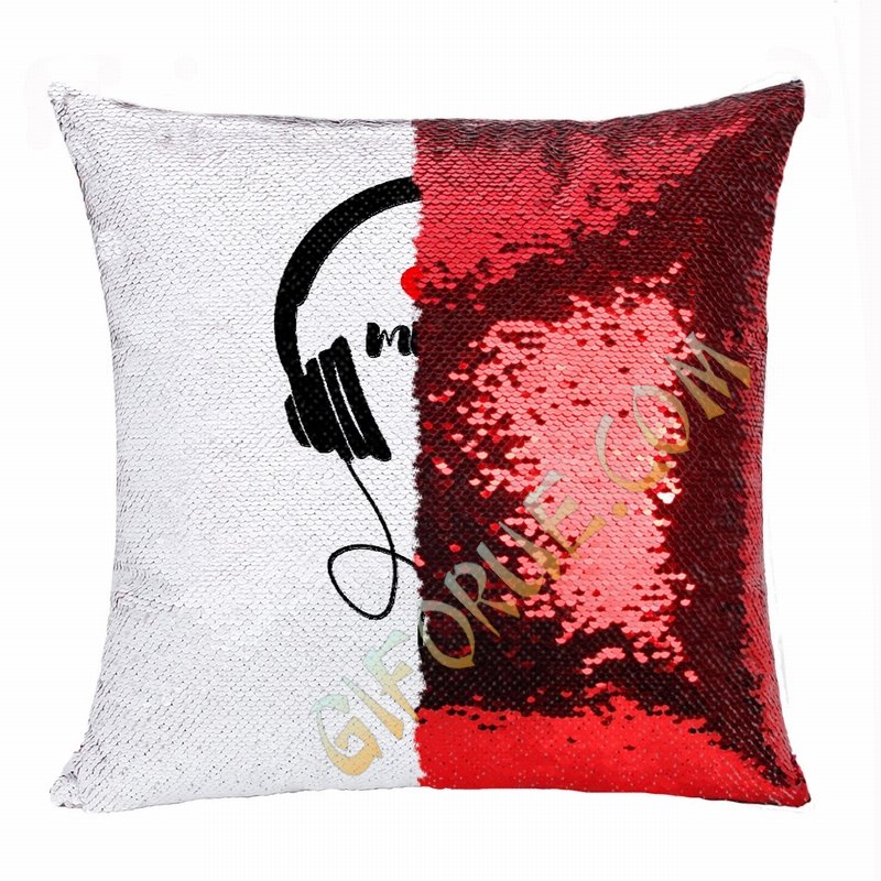 Personalized Gift Free Image Flip Sequin Pillow Love Music - Click Image to Close