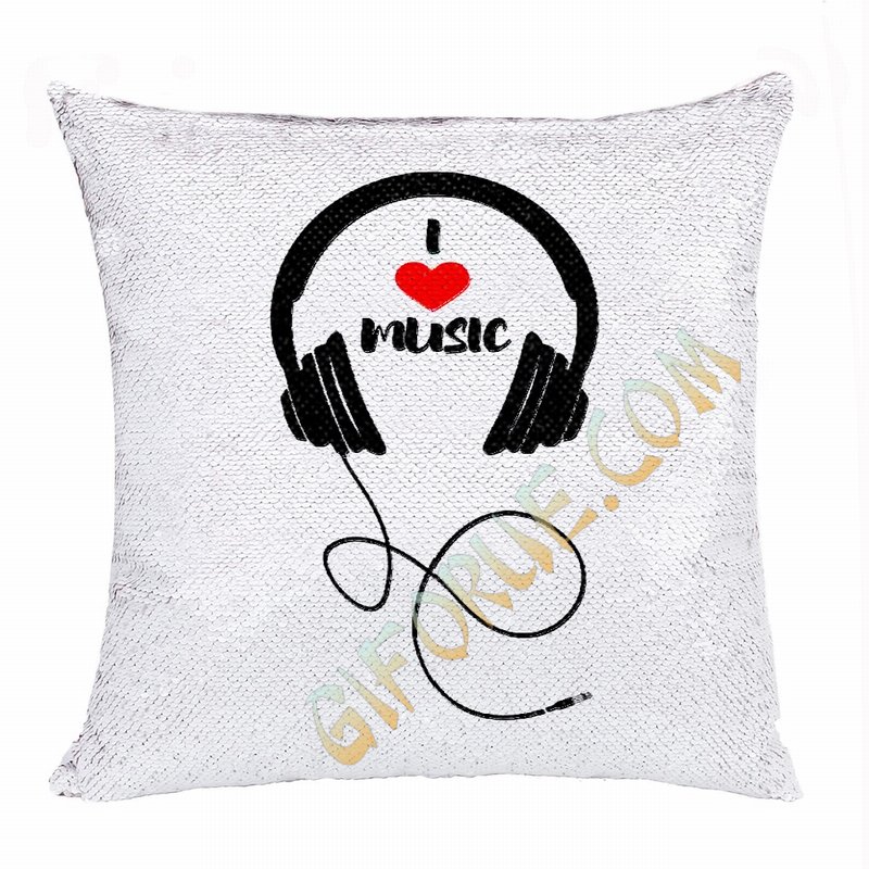 Personalized Gift Free Image Flip Sequin Pillow Love Music - Click Image to Close