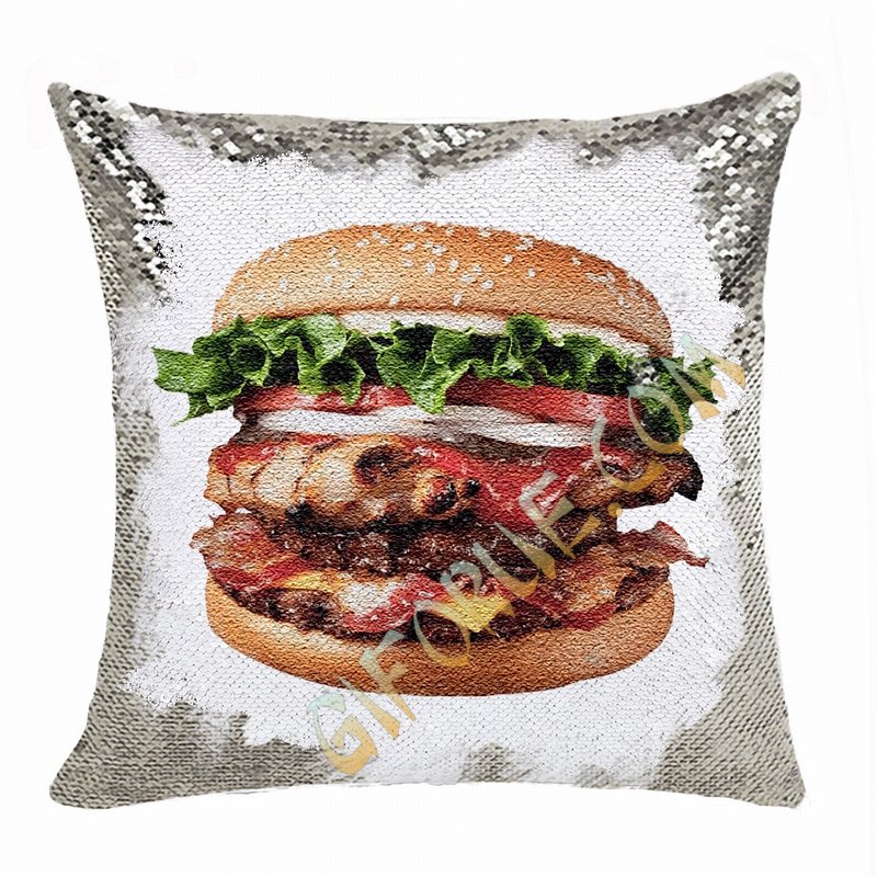 Special Gift Personalized Photo Sequin Pillow Food Hamburger - Click Image to Close