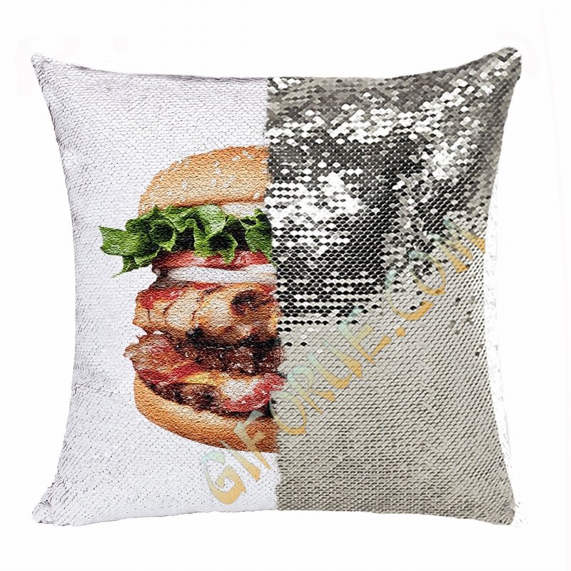 Special Gift Personalized Photo Sequin Pillow Food Hamburger - Click Image to Close