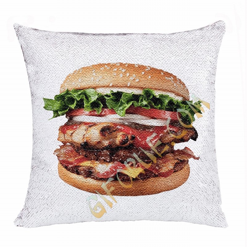 Special Gift Personalized Photo Sequin Pillow Food Hamburger - Click Image to Close