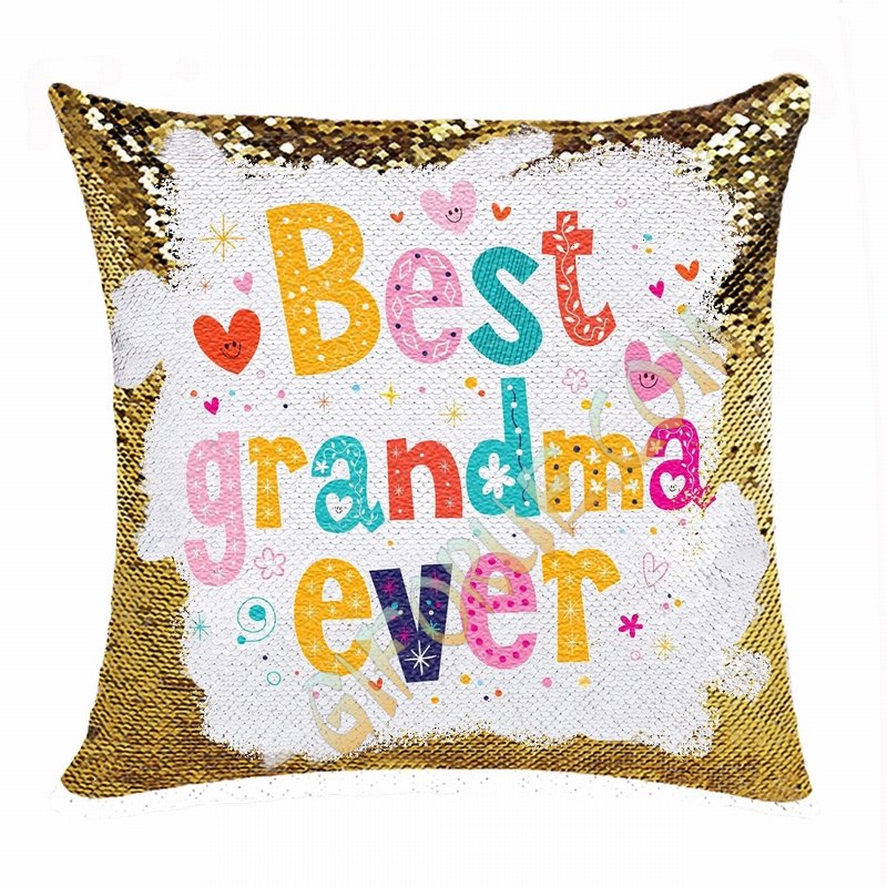 Unique Personalized Picture Text Sequin Pillow Grandma Gift - Click Image to Close