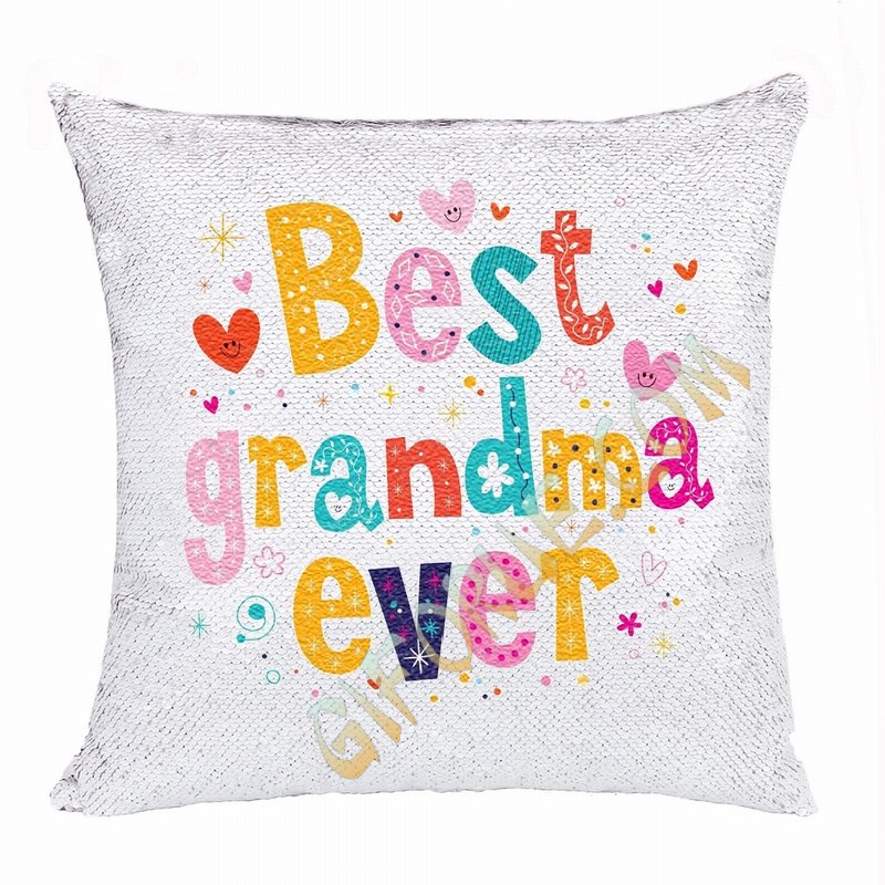 Unique Personalized Picture Text Sequin Pillow Grandma Gift - Click Image to Close