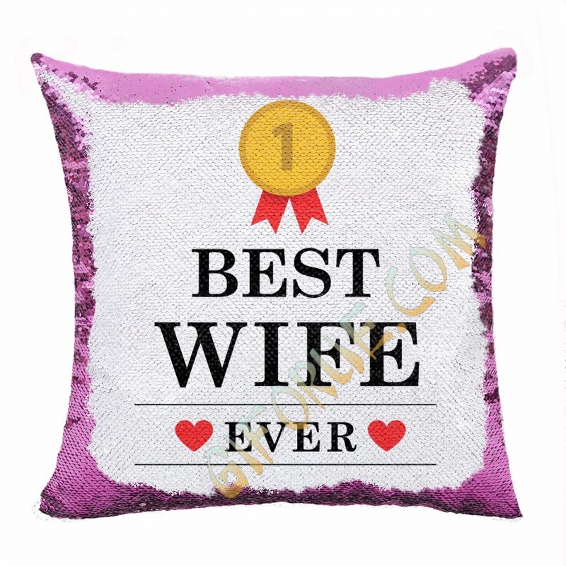 Unique Wife Gift Personalised Picture Sequin Cushion Cover - Click Image to Close