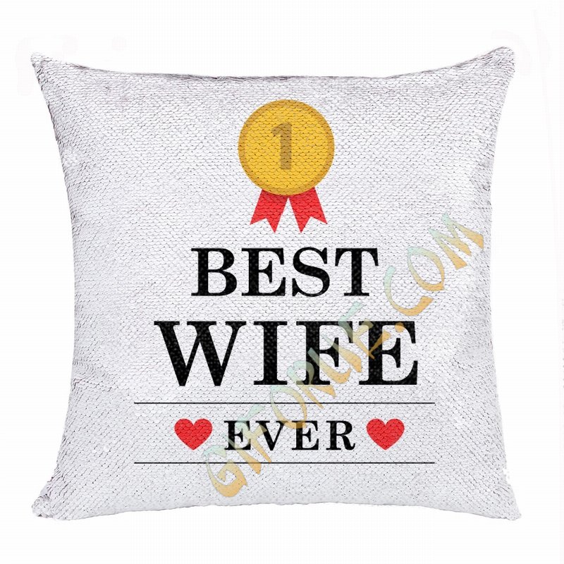 Unique Wife Gift Personalised Picture Sequin Cushion Cover - Click Image to Close
