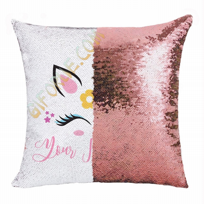 Personalized Sequin Pillow Unicorn With Name Smart Gift For Her - Click Image to Close