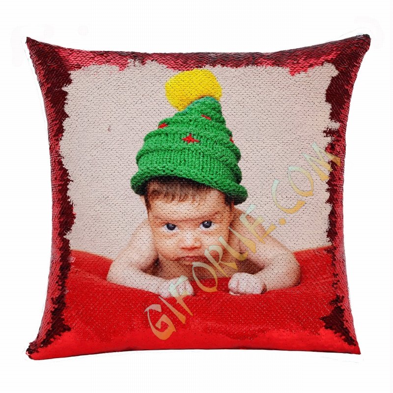 Christmas Handmade Baby Peronalized Gift Cute Photo Sequin Pillow - Click Image to Close