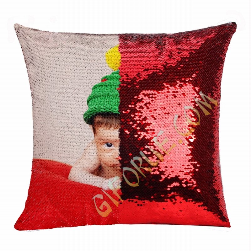 Christmas Handmade Baby Peronalized Gift Cute Photo Sequin Pillow - Click Image to Close