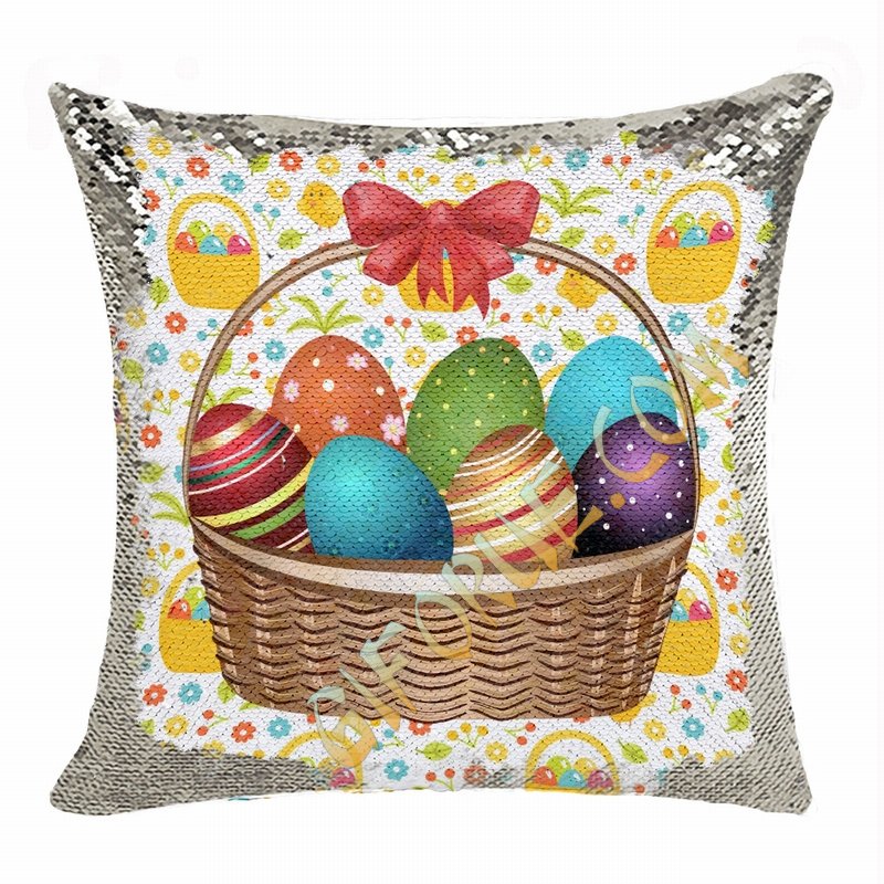 Personalized Easter Personalized Handmade Gift Eggs Sequin Pillow - Click Image to Close