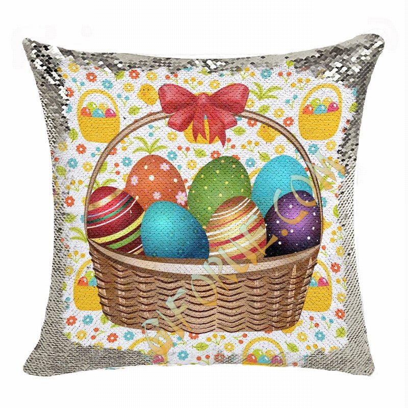 Easter Custom Handmade Gift Eggs Photo Flip Sequin Pillow - Click Image to Close