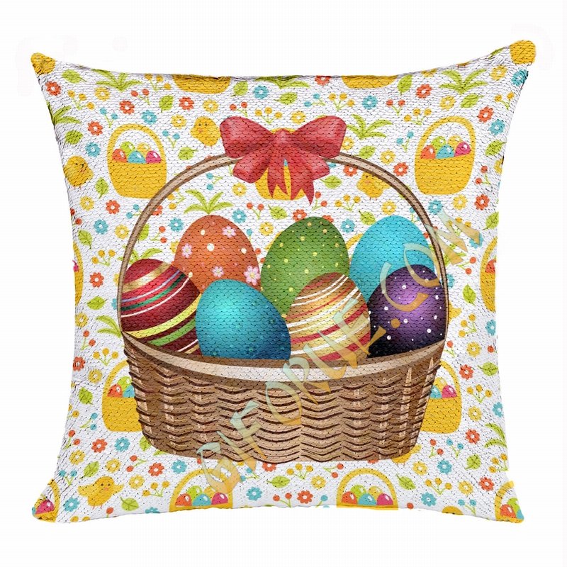 Easter Custom Handmade Gift Eggs Photo Flip Sequin Pillow - Click Image to Close