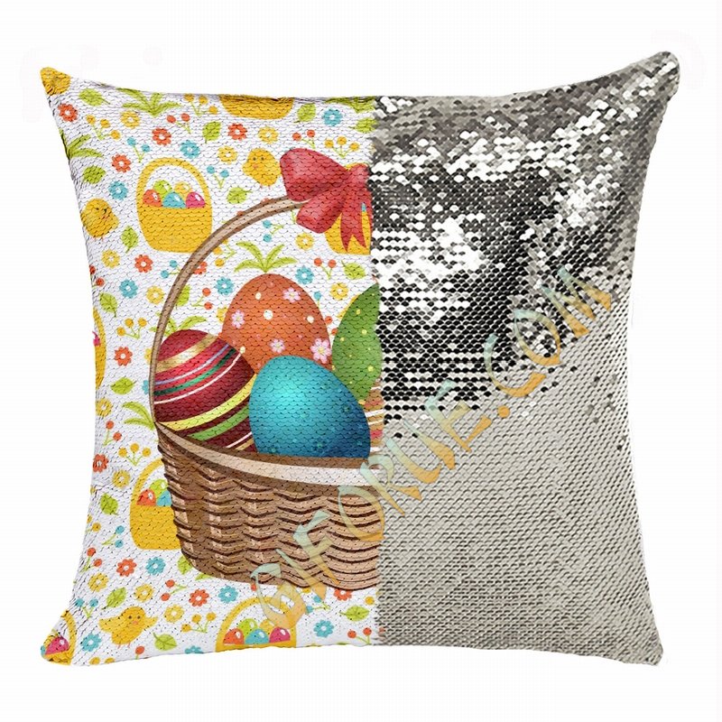 Easter Custom Handmade Gift Eggs Photo Flip Sequin Pillow - Click Image to Close