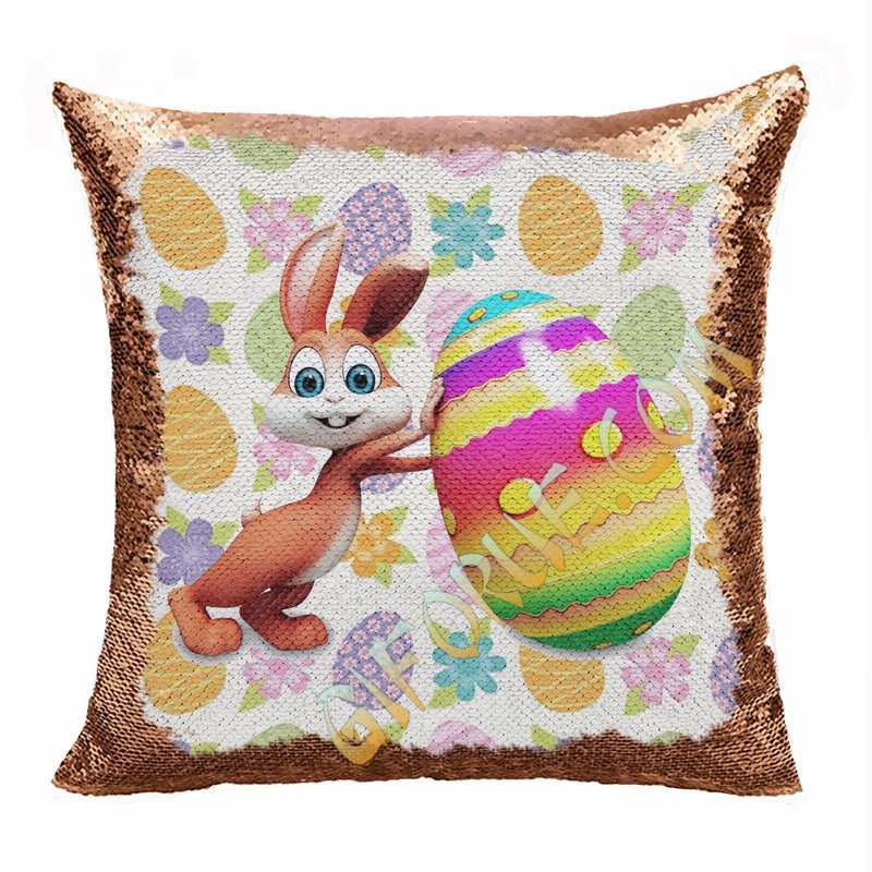 Easter Personalized Photo Perfect Gift Magic Sequin Pillow - Click Image to Close
