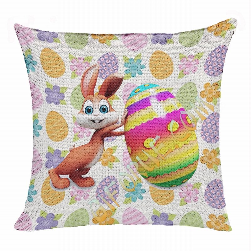 Easter Personalized Photo Perfect Gift Magic Sequin Pillow - Click Image to Close