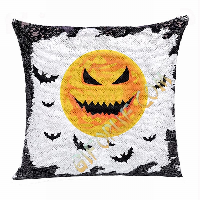 Halloween Moon Bat Creative Personalized Present Sequin Pillow - Click Image to Close