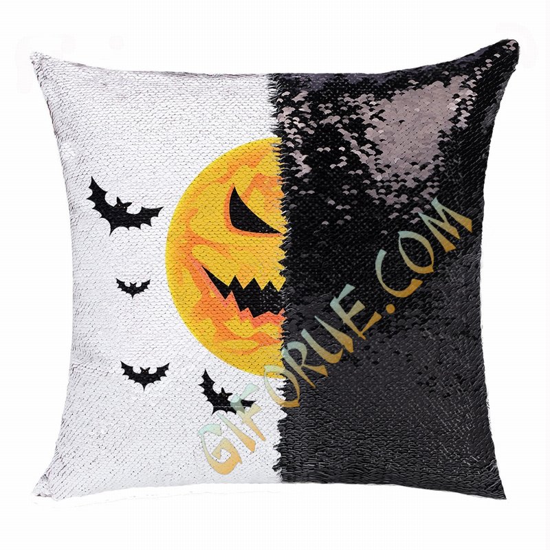 Halloween Moon Bat Creative Personalized Present Sequin Pillow - Click Image to Close