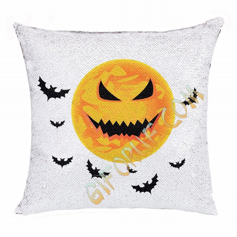 Halloween Moon Bat Creative Personalized Present Sequin Pillow - Click Image to Close