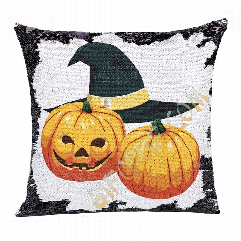 Halloween Clever Present Friend Hide Photo Sequin Pillow - Click Image to Close