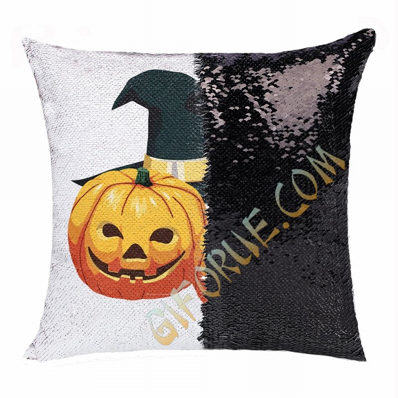 Halloween Clever Present Friend Hide Photo Sequin Pillow - Click Image to Close