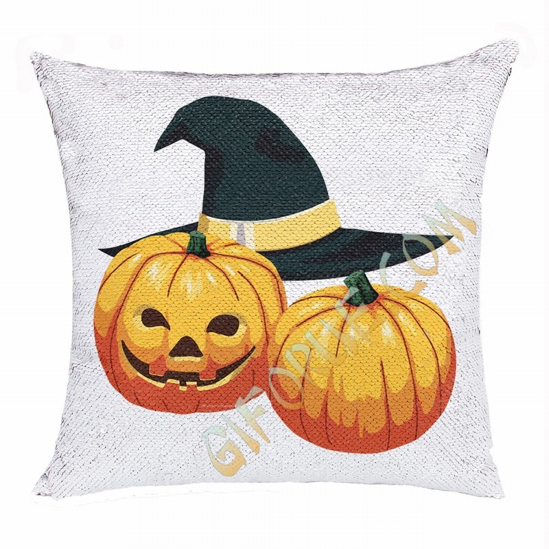 Halloween Clever Present Friend Hide Photo Sequin Pillow - Click Image to Close