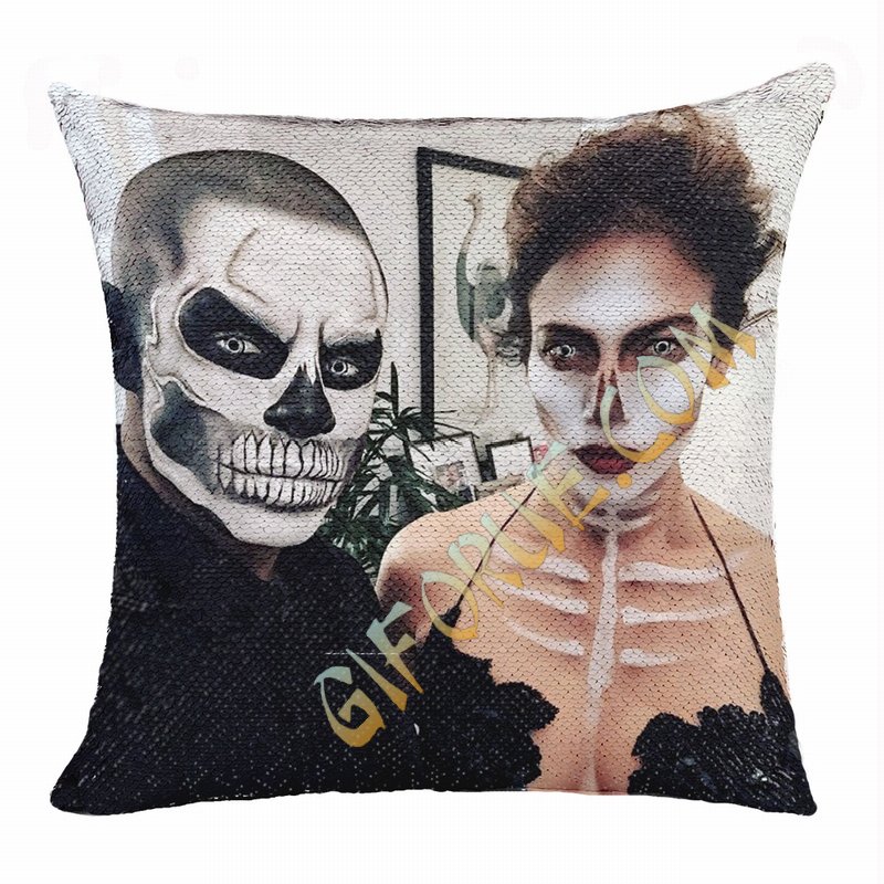 Personalized Gift Best Monsters Makeup Couple Flip Sequin Pillow - Click Image to Close