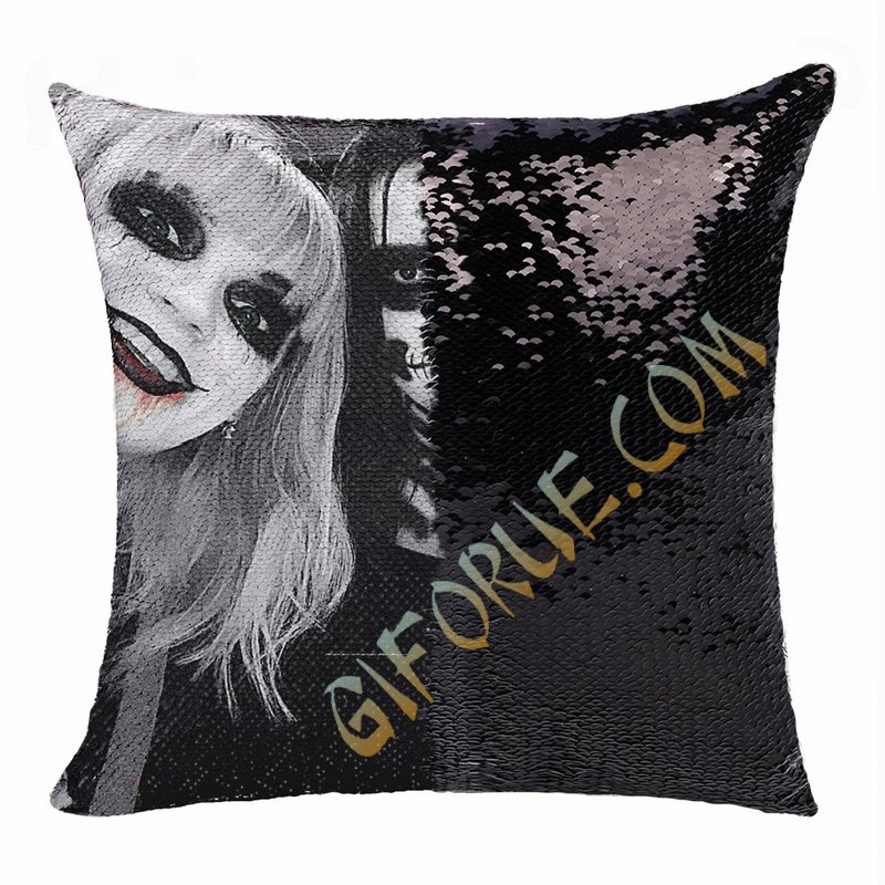 Personalized Terrifying Halloween Makeup Riend Sequin Pillow - Click Image to Close