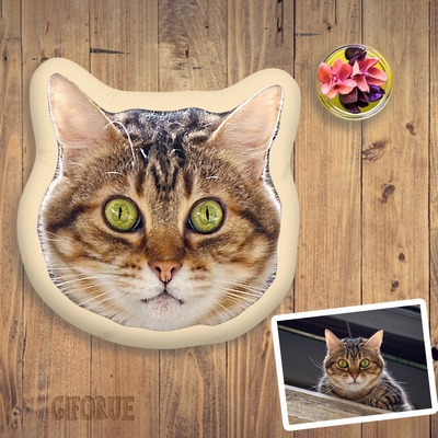 Custom 3D Shaped Pillow With Cat Head Cute Gift