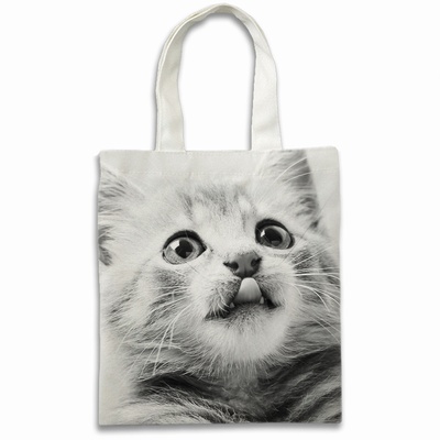 Customizable Gift Clever Cotton Reusable Bags With Cat Photo