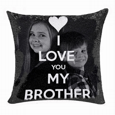 Best Personalized Sequin Pillow Brother Photo Text Gift