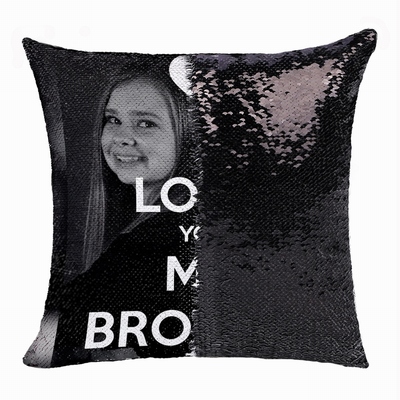 Best Personalized Sequin Pillow Brother Photo Text Gift