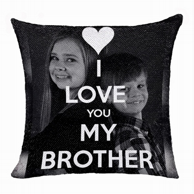 Best Personalized Sequin Pillow Brother Photo Text Gift
