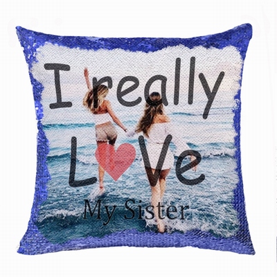 Creative Personalized Sister Gift Image Text Sequin Magic Pillow