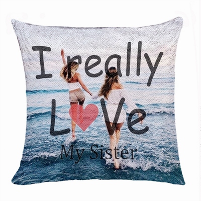 Creative Personalized Sister Gift Image Text Sequin Magic Pillow