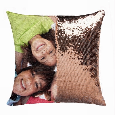Cute Personalised Sequin Cushion Cover Kid Hide Picture Gift