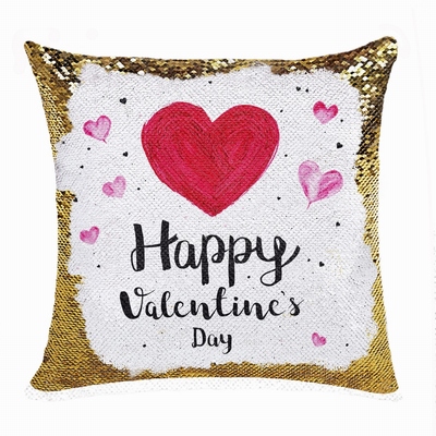 Cute Personalized Valentines Day Gift Picture Text Sequin Pillow