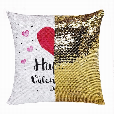 Cute Personalized Valentines Day Gift Picture Text Sequin Pillow