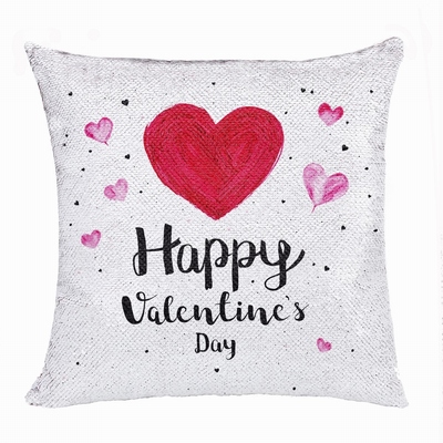 Cute Personalized Valentines Day Gift Picture Text Sequin Pillow