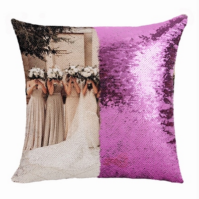 Cute Personalized Photo Text Sequin Pillow Bride Gift