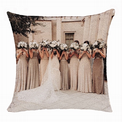 Cute Personalized Photo Text Sequin Pillow Bride Gift