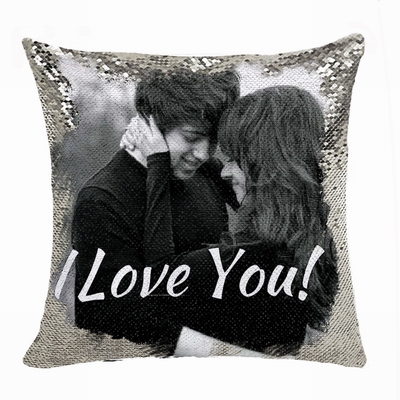 Fashion Personalized Sequin Pillow Couple Photo Text Gift