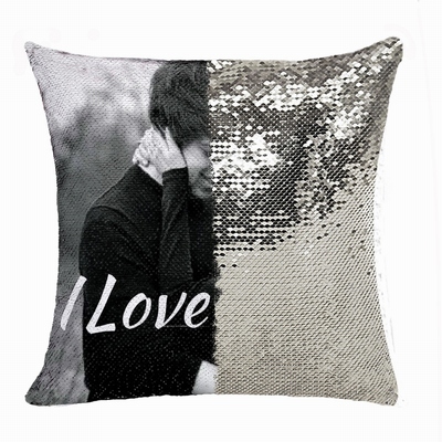 Fashion Personalized Sequin Pillow Couple Photo Text Gift