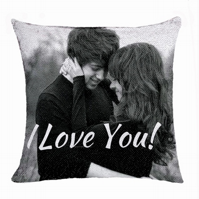 Fashion Personalized Sequin Pillow Couple Photo Text Gift