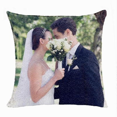 Fashionable Sequin Cushion Cover Personalised Picture Gift Wedding