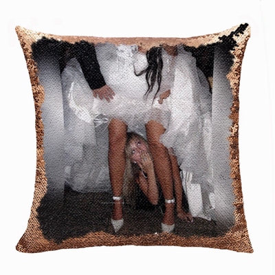 Funny Personalized Photo Text Flip Sequin Cushion Cover Funny Gift