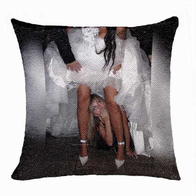 Funny Personalized Photo Text Flip Sequin Cushion Cover Funny Gift