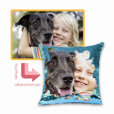 Funny Personalized Photo Text Flip Sequin Cushion Cover Funny Gift
