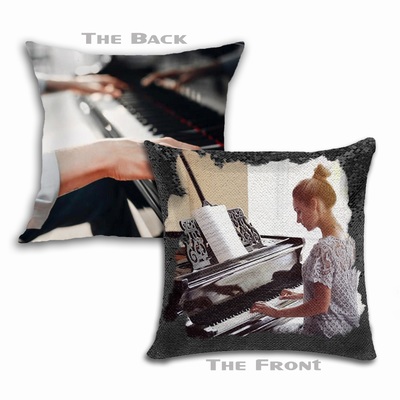 Handmade Double Sided Sequin Pillow Personalised Image Gift Pianist