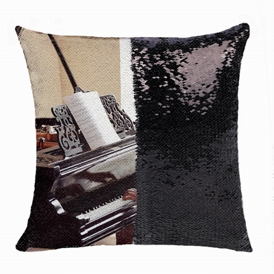 Handmade Double Sided Sequin Pillow Personalised Image Gift Pianist